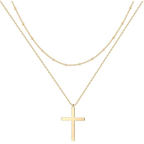 MEVECCO Layered Heart Necklace Pendant Handmade 18k Gold Plated Dainty Gold Choker Arrow Bar Layering Long Necklace for Women