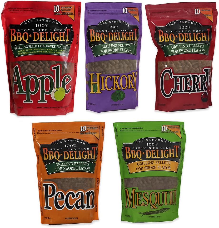 BBQr's Delight Wood Smoking Pellets - Super Smoker Variety Value Pack - 1 Lb. Bag - Apple, Hickory, Mesquite, Cherry, and Pecan