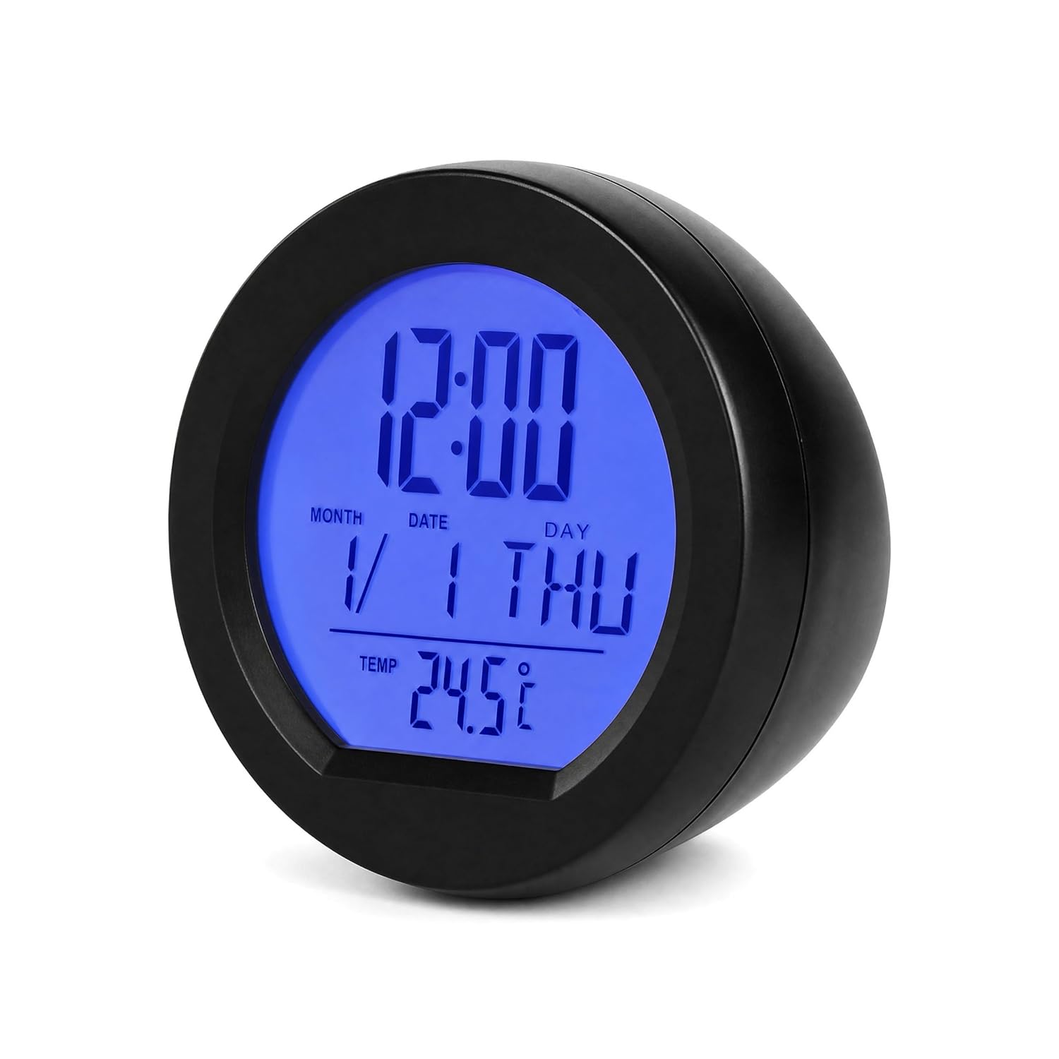 Mengshen 2 Pack Solar Powered Car Clock Battery Vibration Backlight Digital Thermometer Calendar Week Date with Tape for Dashboard