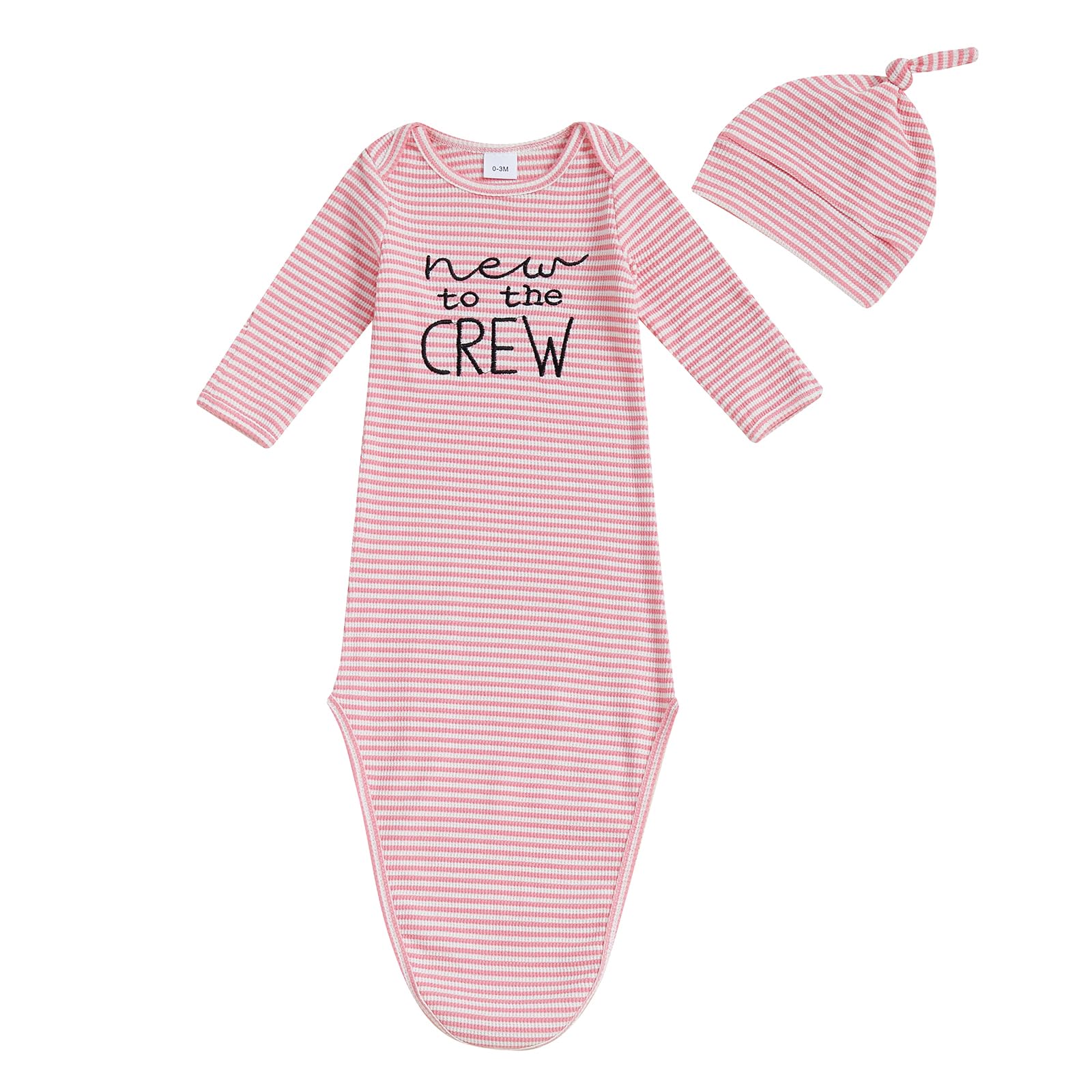 Baby Girl Boy Sleeping Waffle Bag Letter Embroidery Long Sleeve Sleep Striped Sack with Hat 2 Piece Set for Fall
