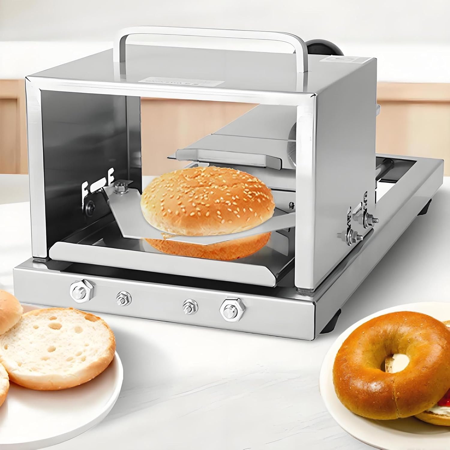 Professional Bread Slicer Machine, 2026 Upgrade Manual Bagel Cutter with Stainless Steel Blade - Perfect for Bagels, Buns, Rolls | 4 Slice Thickness Options