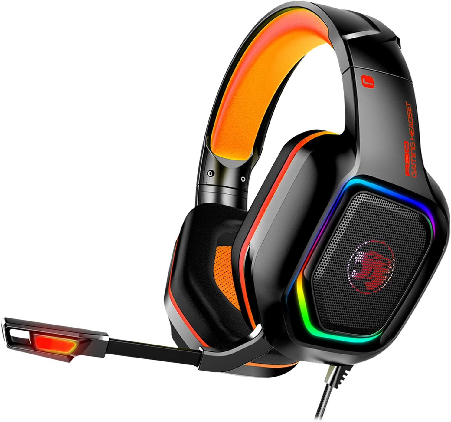 Gaming Headset with Mic for PS4,Gaming Headphones with Microphone,Stereo Surround Sound,Noise Cancelling,LED Light,Soft Earmuffs,Adjustable Headband,Compatible with PC,PS5,Xbox one,Laptop