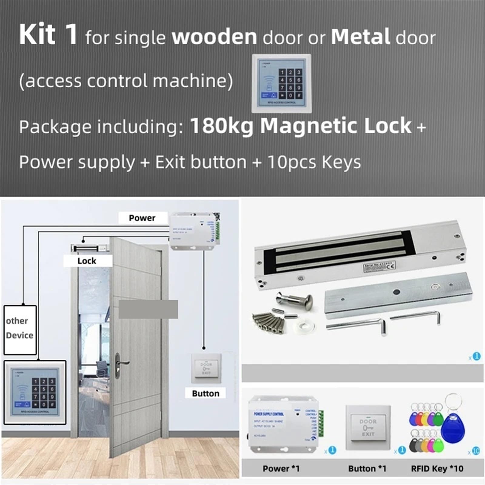 Cerradura de puerta magnética, de Control Acceso RFID, abridor puerta electrónico seguro, juego Digital garaje casa, Kit cerradura inteligente magnética eléctrica(ACKit1)