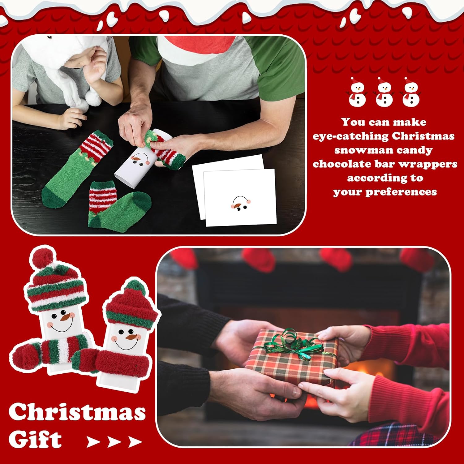 Halfchet 18 Sets Winter Snowman Candy Wrapper Gift Kit with Soft Fuzzy Socks Winter DIY Candy Chocolate Bar Wrappers Craft Snowman Gift Boxes Kit for Holiday Favor Supplies