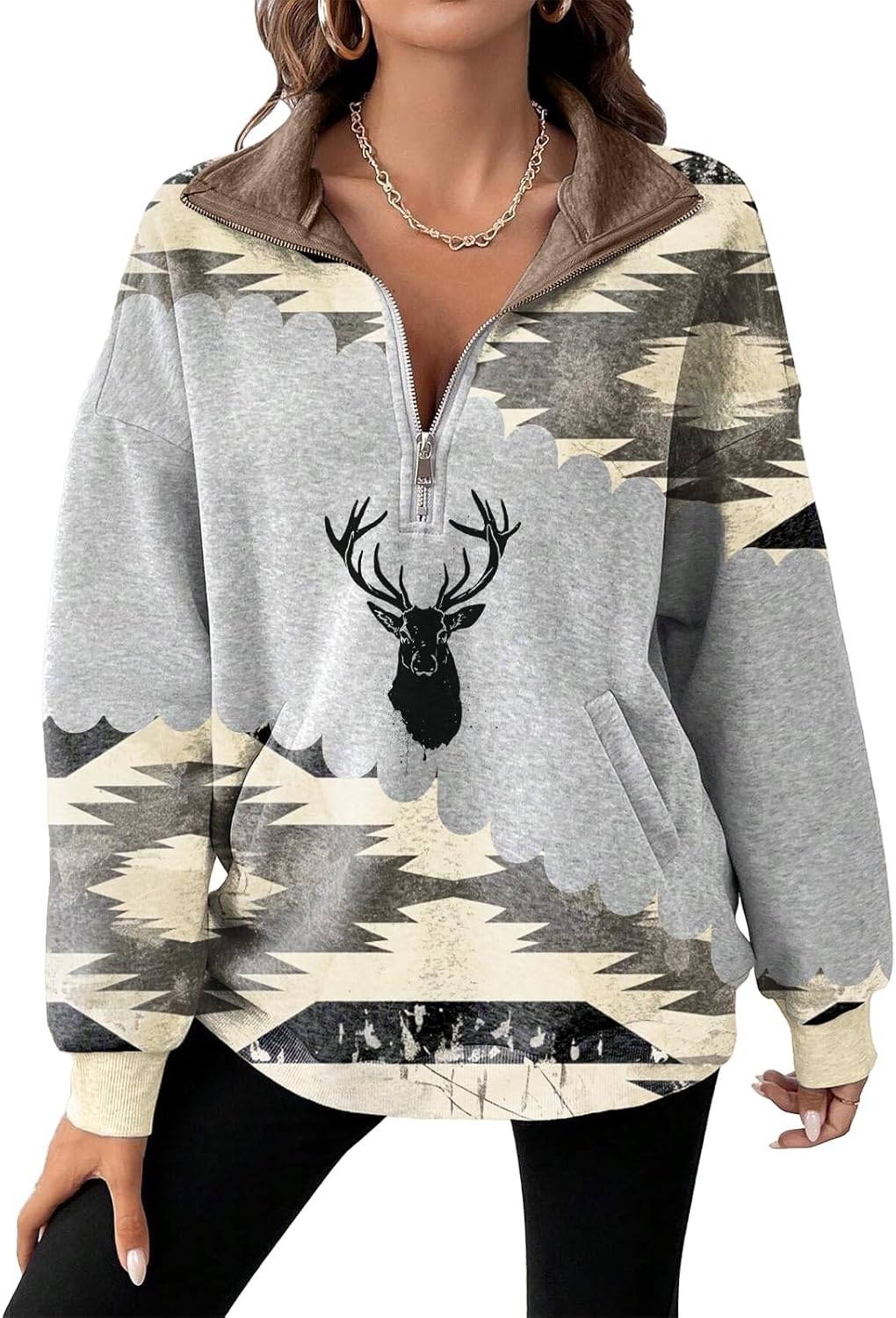 Half Zip Pullover Sweatshirt for Women Oversized Sweaters Long Sleeve Casual Fashion Shirts