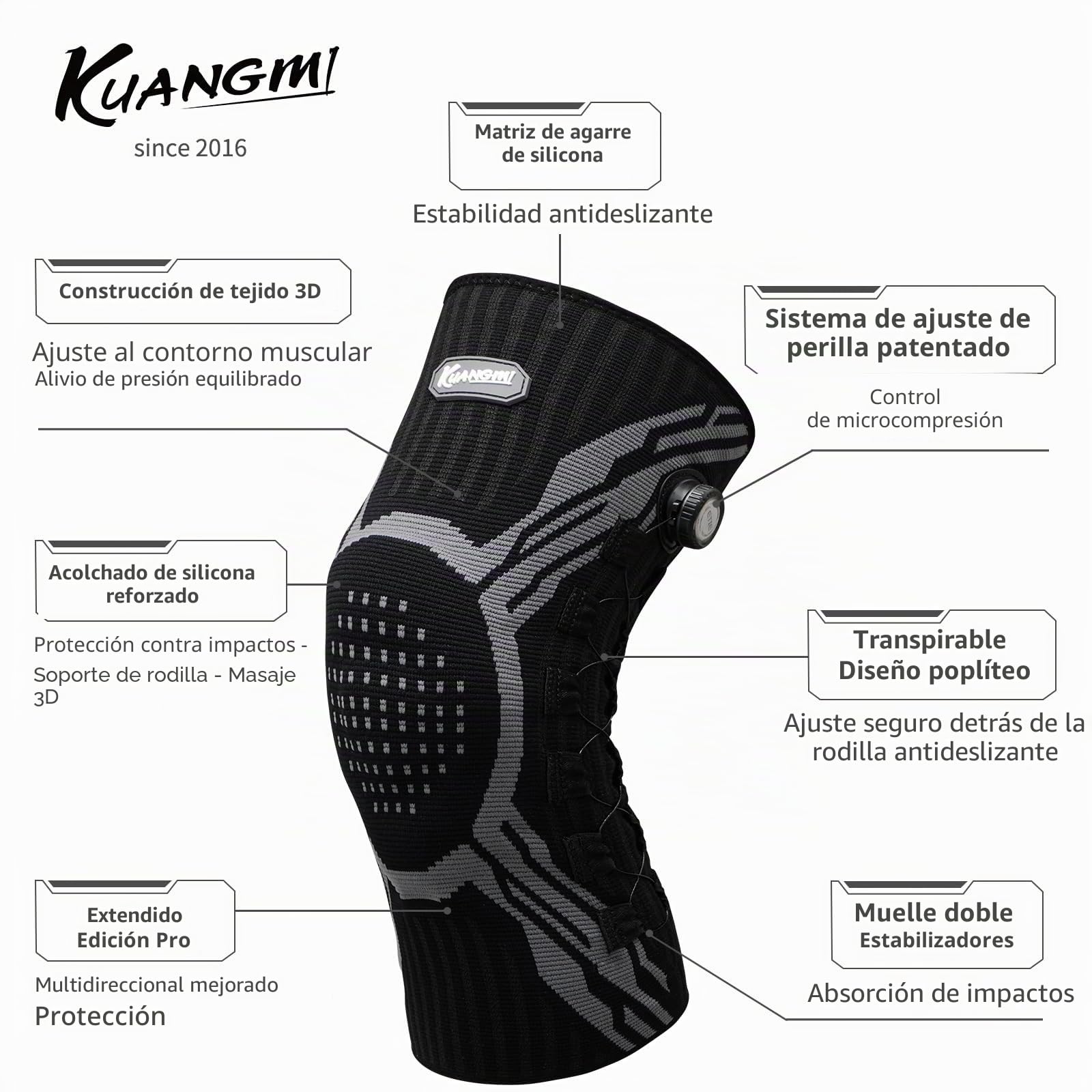 Kuangmi Rodillera con Rueda de Ajuste Giratorio - Alivio del Dolor, Soporte para Deportes (Running, Gimnasio), Rehabilitación y Uso Diario - Largo BLL