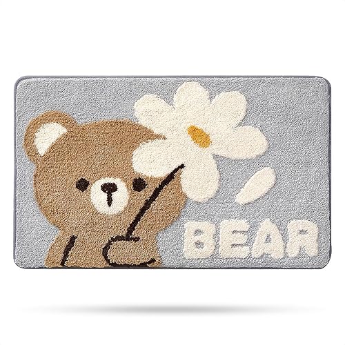Molesun Lindo tapete de baño de oso, tapete de ducha suave de microfibra de felpa, divertido tapete de baño grueso y esponjoso, absorbente de agua,
