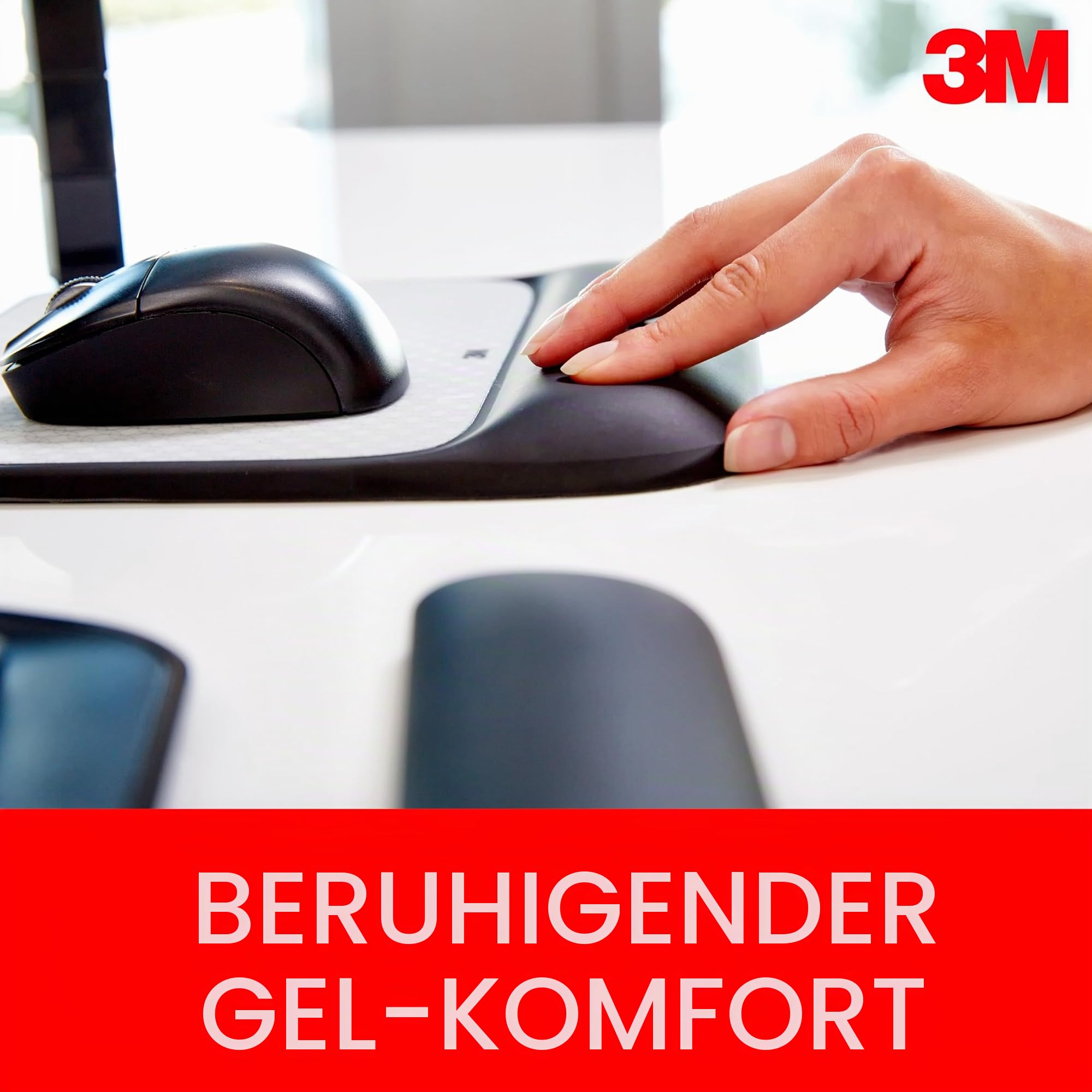 3M Präzises Mauspad mit Gel-Handgelenkauflage, beruhigender 3M-Gel-Technologie und seidenmatter Bezug für ganztägigen Komfort, optische Maus Leistung und batteriesparendes Design (MW85B), 8.4" x 8.8"
