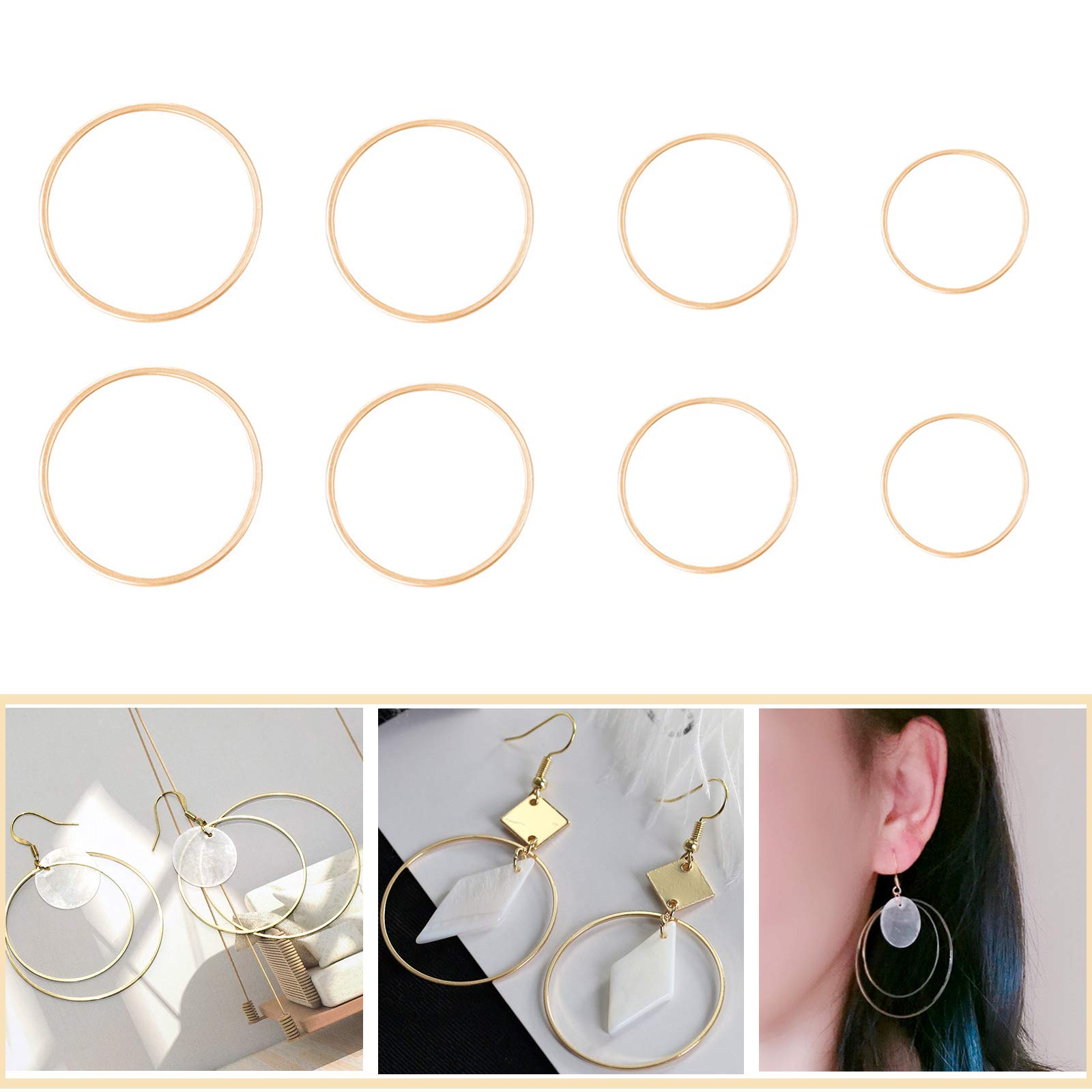 YHYPOCI 104pcs Gold Beading Hoop Earring Finding Round Earring Circle Pendant Connector Round Beading Hoop Open Bezel Pendant Frame for Jewelry Making Earring DIY Craft,20/25/30/35mm,26pcs/Size