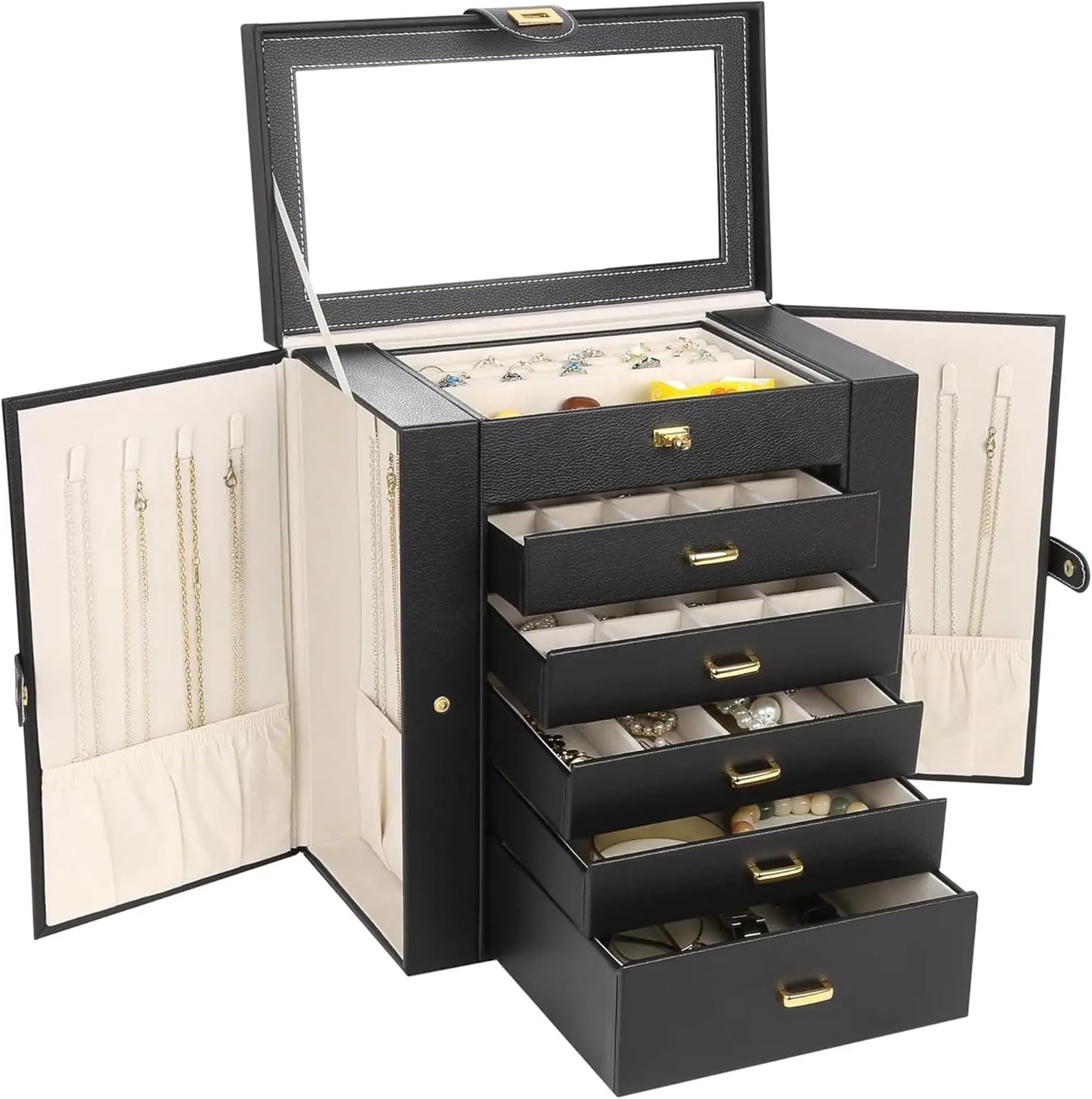 Boîte à bijoux coffret cadeau idéal pour femme avec 6 niveaux de rangement