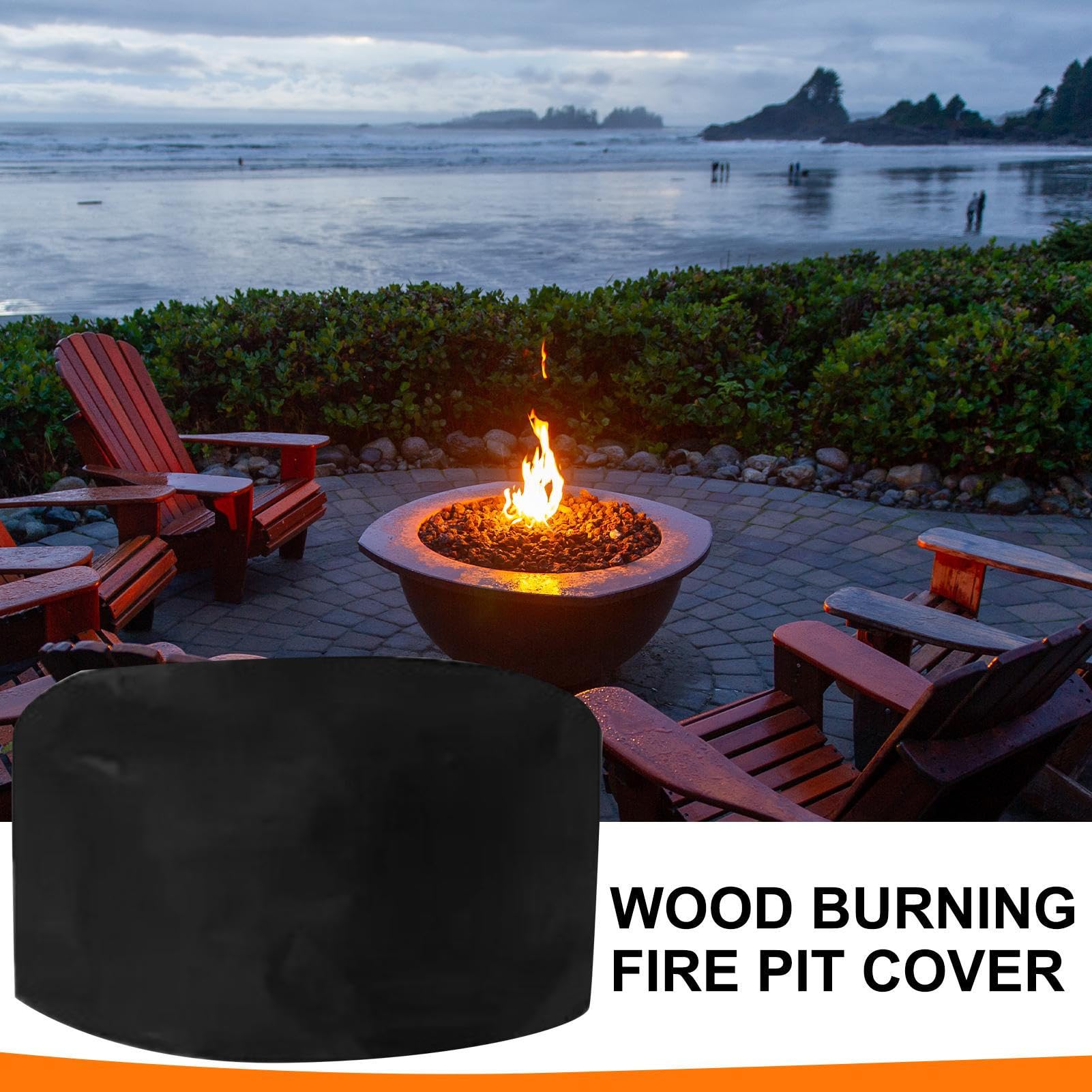 Outdoor Fire Pit Cover - Waterproof 210D Oxford Fabric, Heavy Duty Round Shield, Windproof Drawstring Secure Guard, Durable Patio Fireplace Storage Cover | Reliable Weather Protectio — view 9