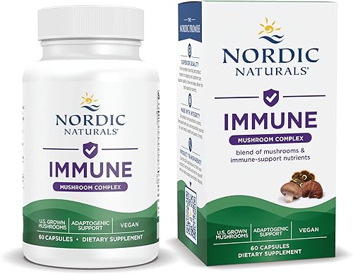 Nordic Naturals Complejo inmune de hongos, sin sabor, 60 cápsulas, apoyo adaptogénico, mezcla de hongos múltiples, bienestar óptimo, sin OMG,