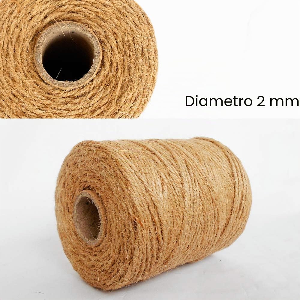 ANSIO Spago di Iuta biodegradabile da Giardino, 101 m, 3 Strati, Spessore 2 mm, Corda di Iuta per Decorazione, Giardino, floristica, Arti Fai da Te, impacchettamento, Artigianato e confezionamento,