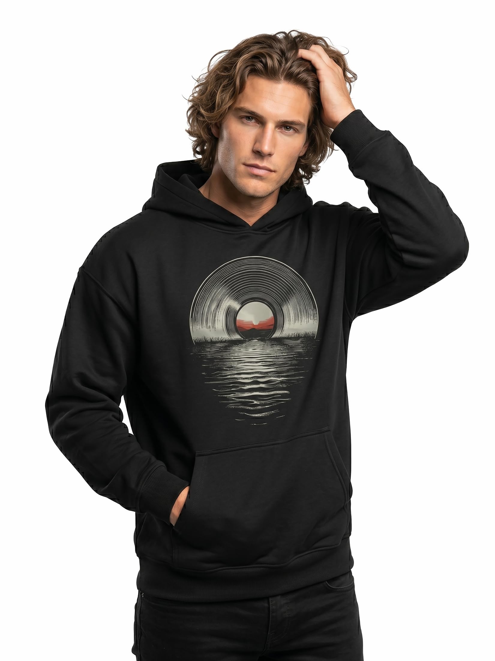 MAKAYA Felpa con Cappuccio Uomo Techno Festival Hoodie con Motivo Vinile Dj Musica Vinyl Vintage Cotone