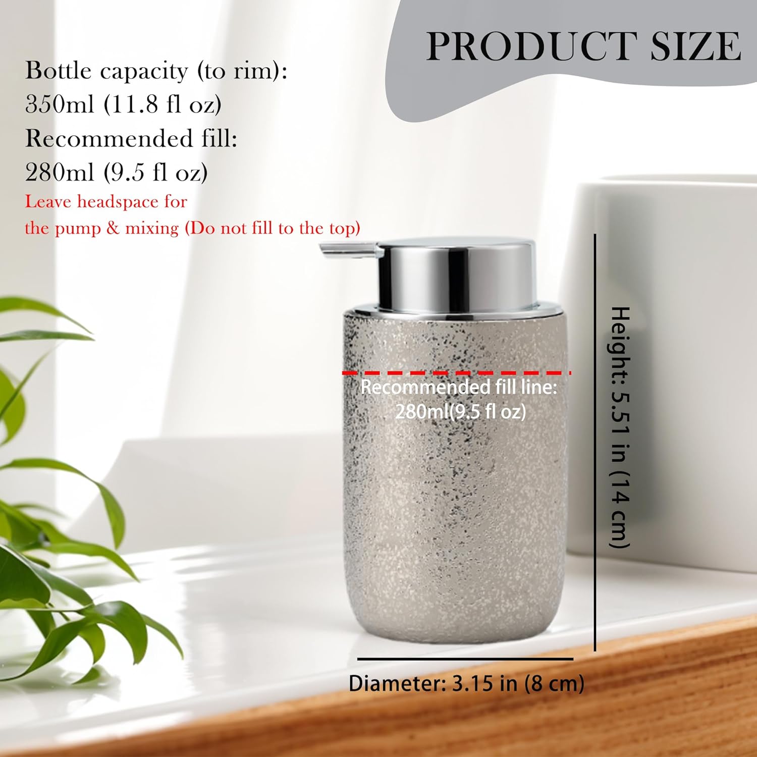 2pcs Foaming Soap Dispenser Set,12oz Bathroom Foam Dispenser with Pump,Foaming Hand Soap Bottle for Countertop,Luxury Dish Soap Dispenser Set(Silver&Ceramic) - Image 6