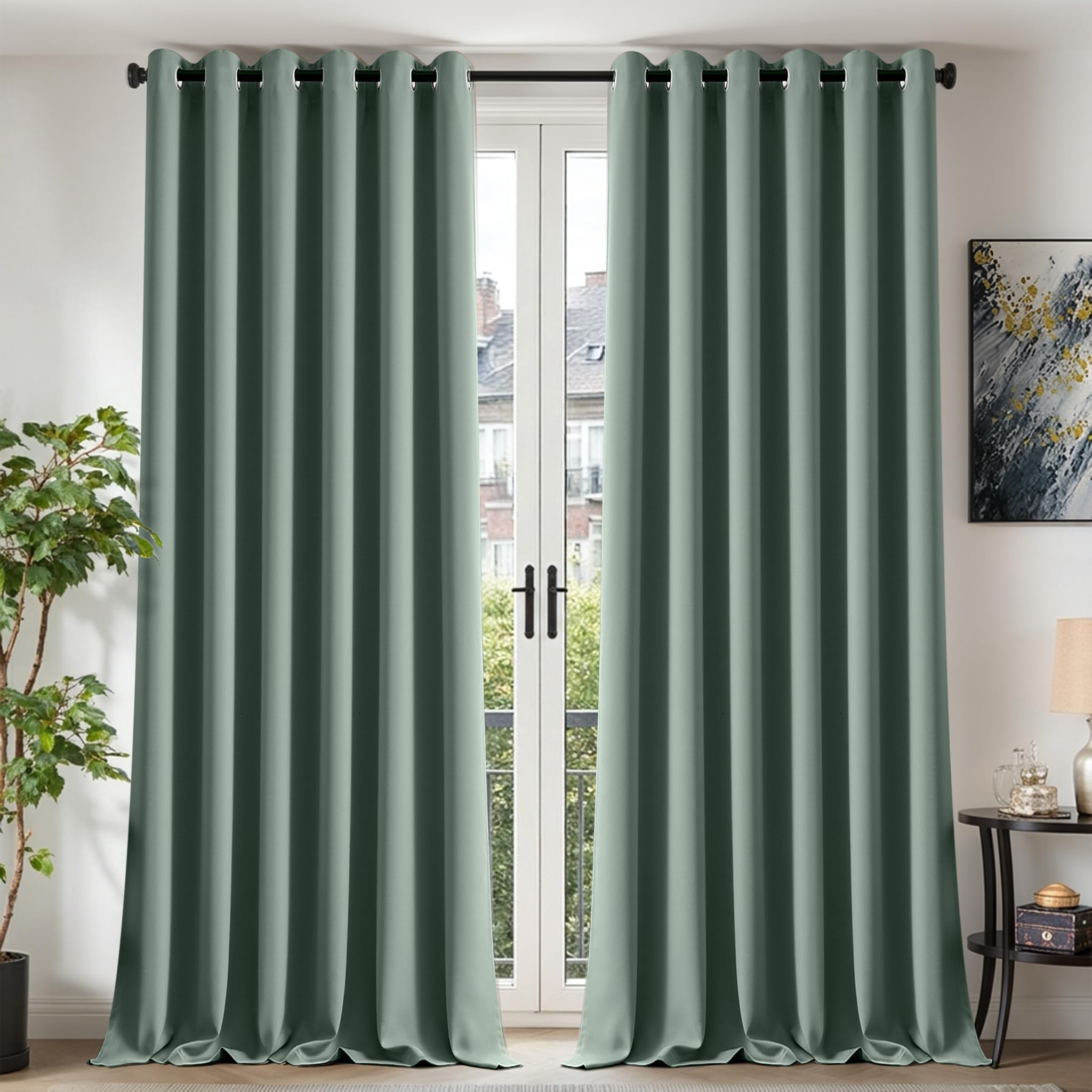 TOPICK Sage Green Blackout Curtains for Living Room, W90 xL108, 2 Panels — image 1