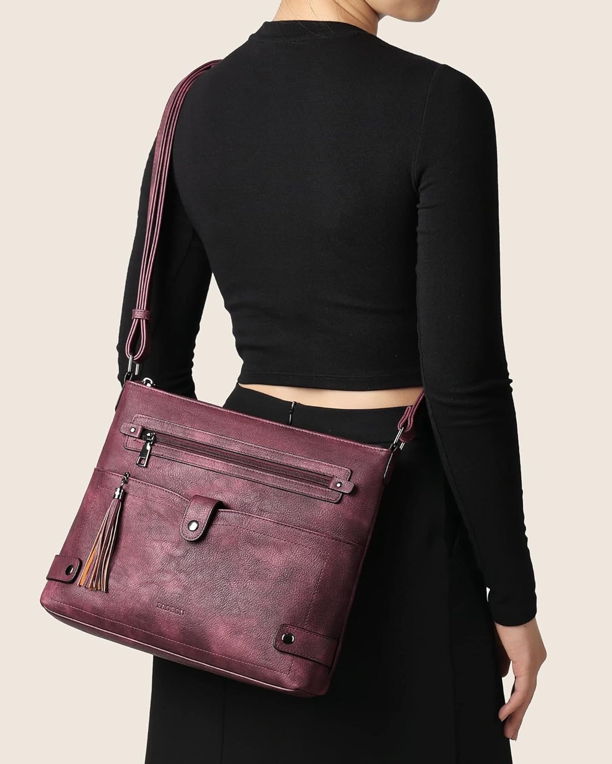 FADEON Large Crossbody Purses for Women Crossbody Bag, Designer Leather Cross Body Purses Multi Pocket Shoulder Bag - Image 8