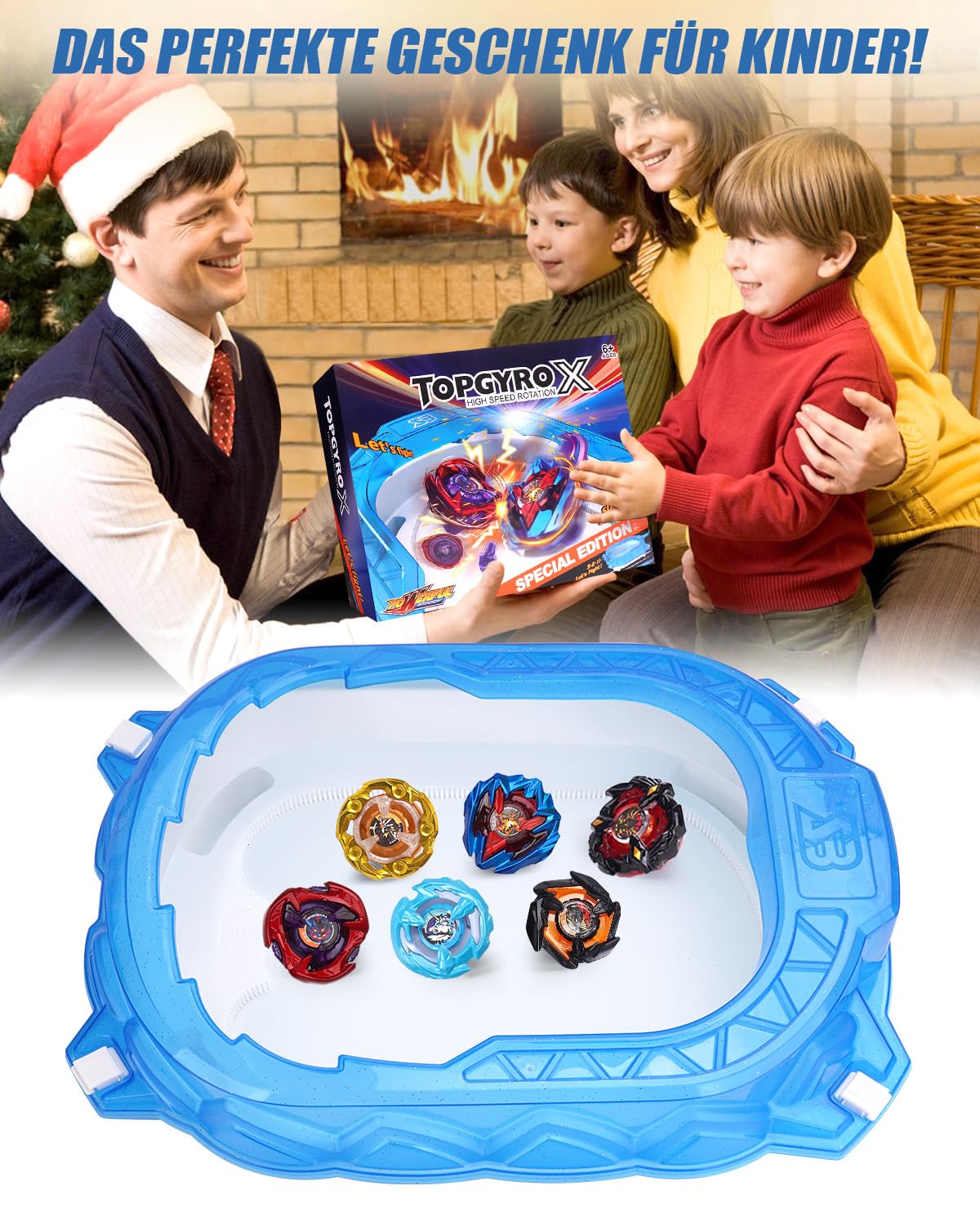 X-Arena Starter-Set – 6 Battle-Tops mit 2 Startern, Beschleunigungsbahn & Schutzdach, Geschenk für Jungen & Mädchen ab 6 J