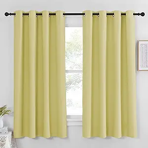 NICETOWN Blackout Curtain Panel 63 inch Long for Window - Thermal Insulated Solid Grommet Blackout Drape for Bedroom Living Room Kitchen (Single Panel, 52W x 63L, Paler Yellow)