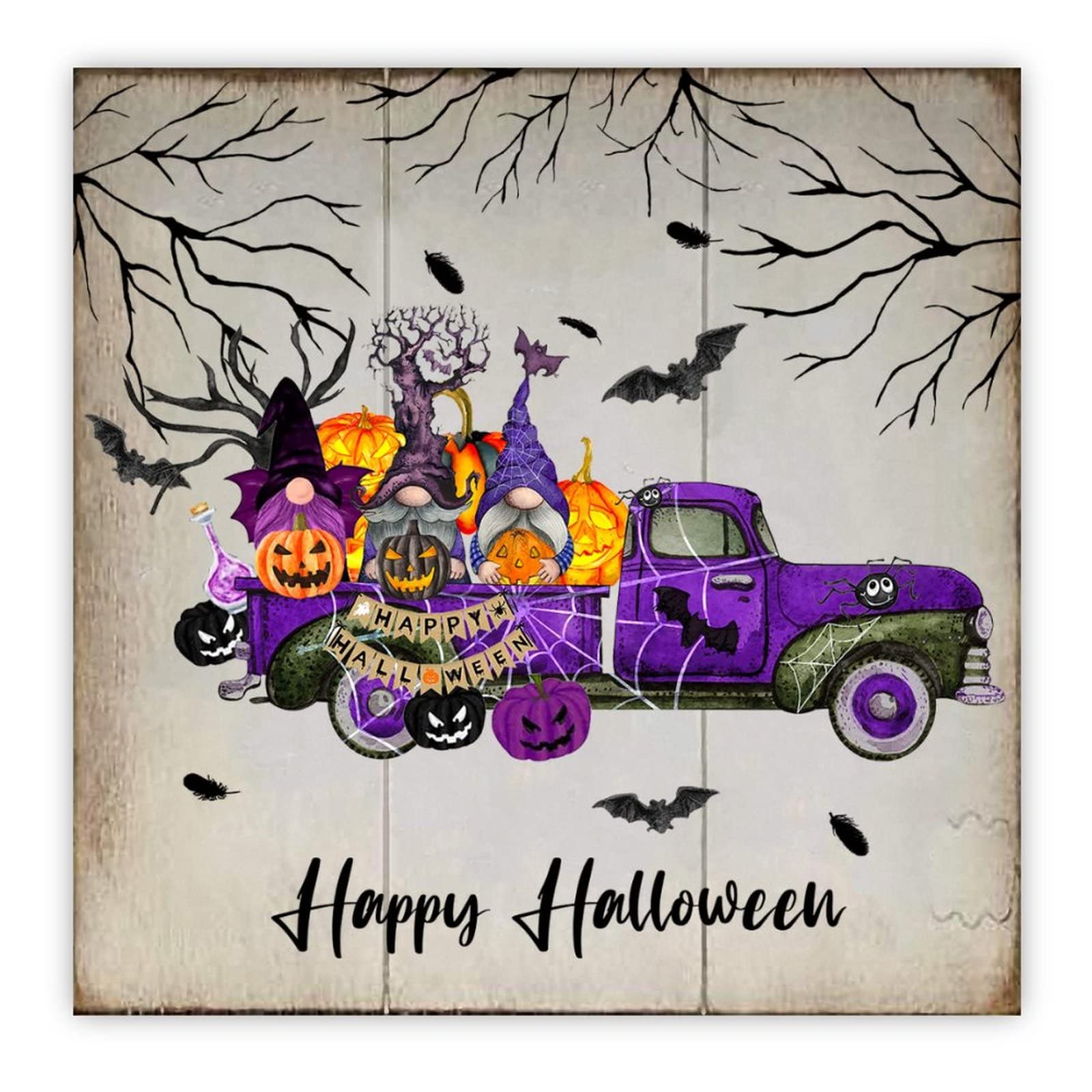 Cadeau insolite Happy Halloween panneau en bois décoratif pour la maison