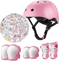 Vista 11 de Juego de casco de bicicleta para niños, certificado CPSC con rodilleras, coderas, muñequeras, casco negro ajustable para niñas de 2-3-5-8 años
