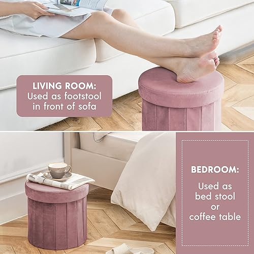 Miniatura 3 de Phantoscope Otomana de almacenamiento redonda de 15 pulgadas, cajas de almacenamiento plegables de terciopelo, reposapiés, caja de juguetes otomana,