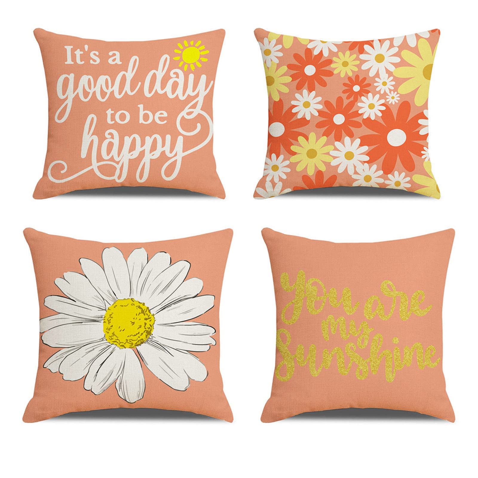 Housse de coussin 55x55cm lin zippée lot de 4 anti-poussière lit canapé