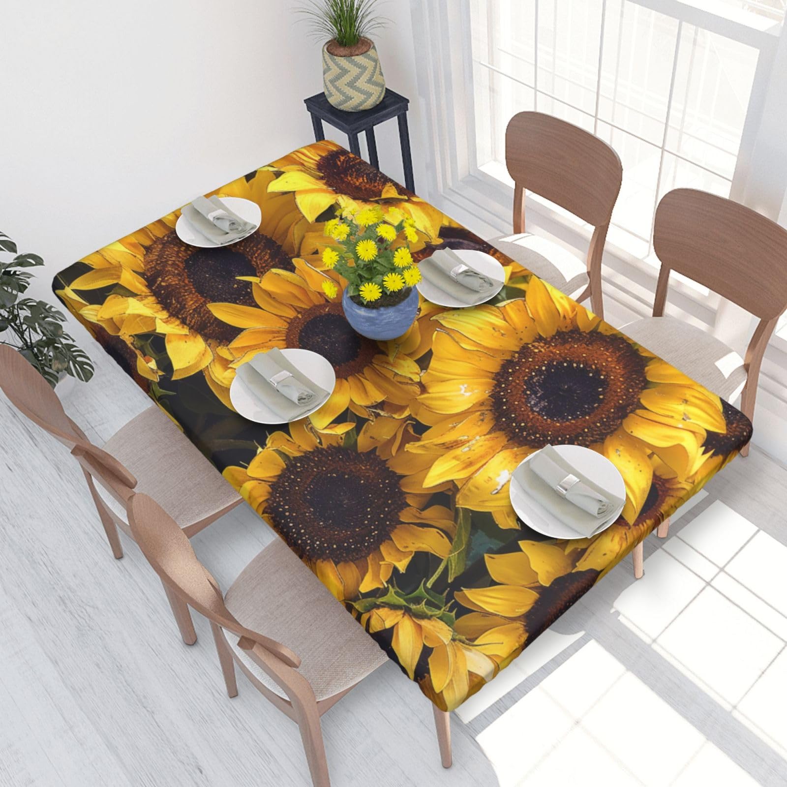 WPKJU Sunflower Printed Tablecloths 4ft Rectangular Table Covers Washable Polyester Decorative Table Cloth for Dining Table Picnic Wedding