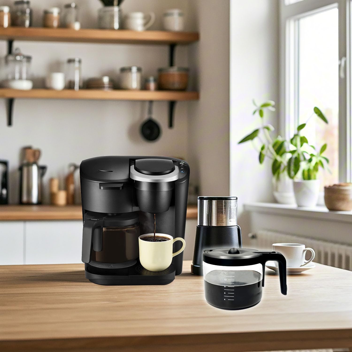 12- Cup Glass Coffee Pot Replacement Compatible for KEURIG K-DUO Essentials 12 Cups Coffee Machine 5000 &5500 and K-DUO G2 K5600 (NOT Compatible with K-Duo 5100 Model) Black Handle