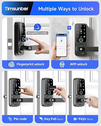 Miniatura 5 de Cerradura de puerta de entrada sin llave con asa, cerraduras inteligentes de huellas dactilares, manija de puerta de llave, juego de puerta de
