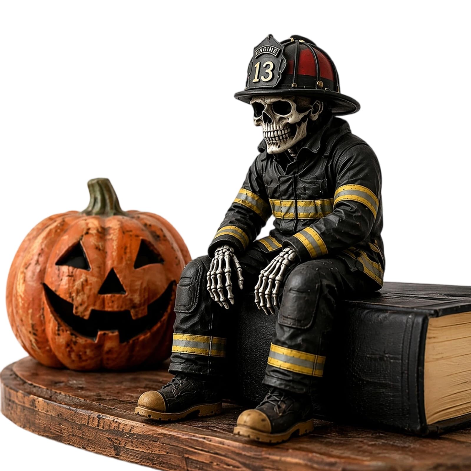 Firefighter Skeleton Shelf Sitter Skeleton Fireman Home Ornament Hero Tribute Memorial Resin Figurine Hero Gothic Firefighter Skeleton Decor for Christmas Easter Baptism