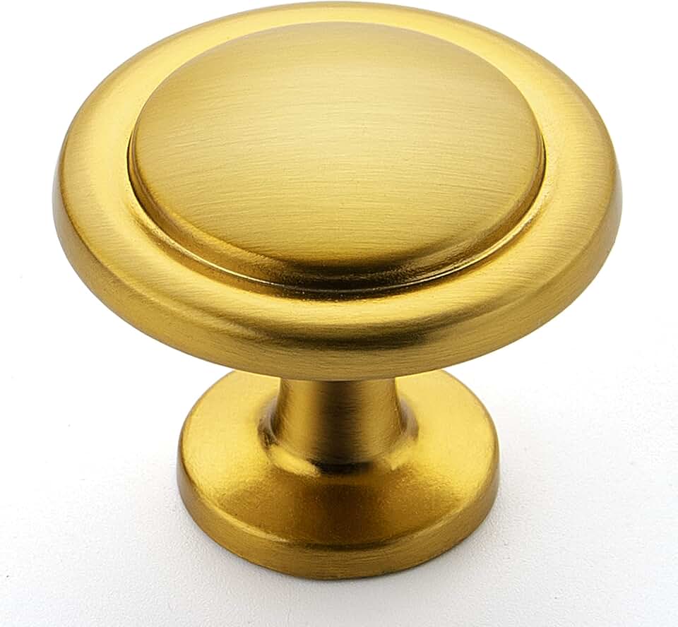 Ravinte 10 Pack 1-1/4 Inch Kitchen Cabinet Knobs Brushed Brass Zinc Pulls Door Handles for Dresser Drawers