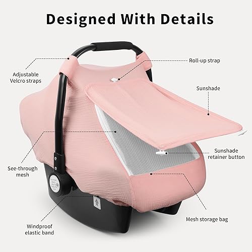 Miniatura 3 de Rquite Funda de asiento de automóvil para bebé, fundas de asiento de automóvil para niña y niño, muselina transpirable, ventana de malla grande,