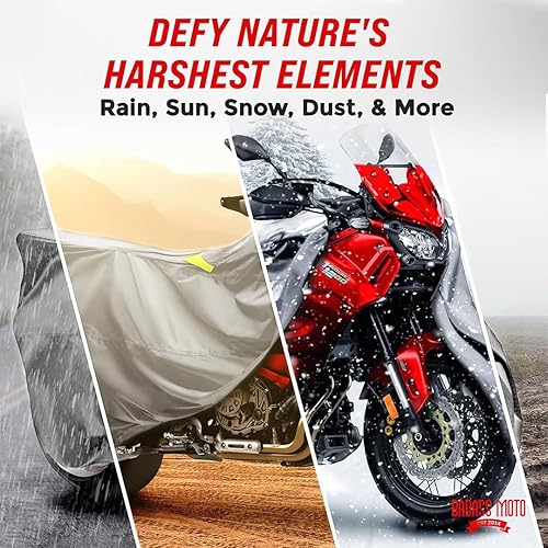 Vista 70 de Cubierta de protección para motocicleta de la marca Badass Motogear, con rayas reflectantes de seguridad nocturnas, escudos de calor, con badass