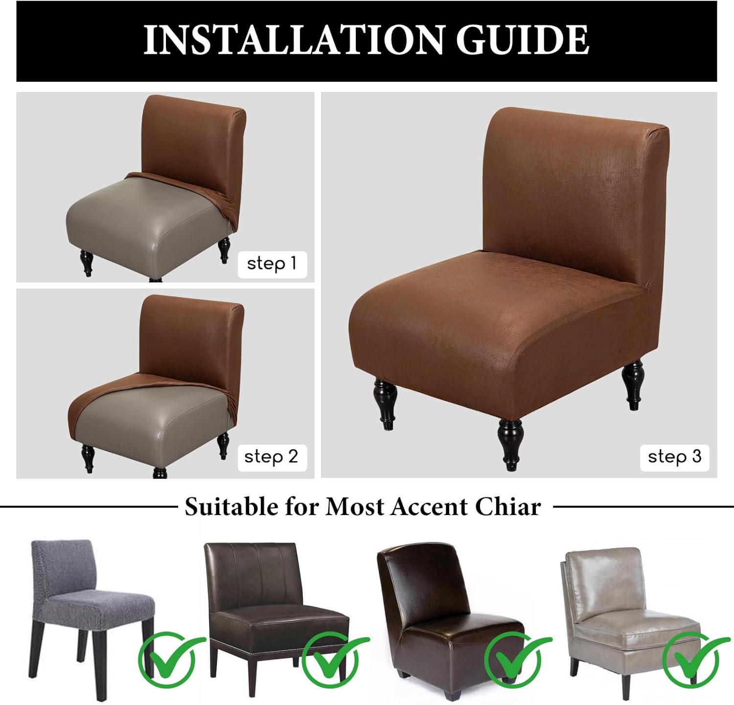 FUANGUI Armless Accent Chair Cover Slipcover, Stretch Spandex Chair Covers for Living Room Removable Washable for Armless Chair Furniture Protector