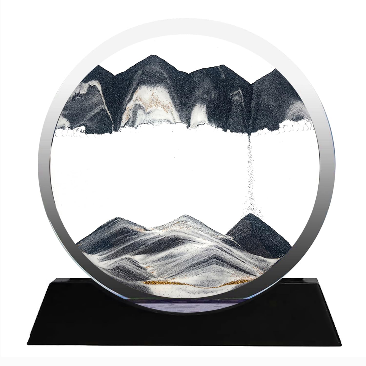 rysnwsu Moving Sand Art Picture w/Decor Lamp, 3D Dynamic Sand Art Liquid Motion-Round Glass 3D Deep Sea Sandscape in Motion Display Flowing Sand Frame w/Light Relaxing Desktop Home Decor (New-Black)