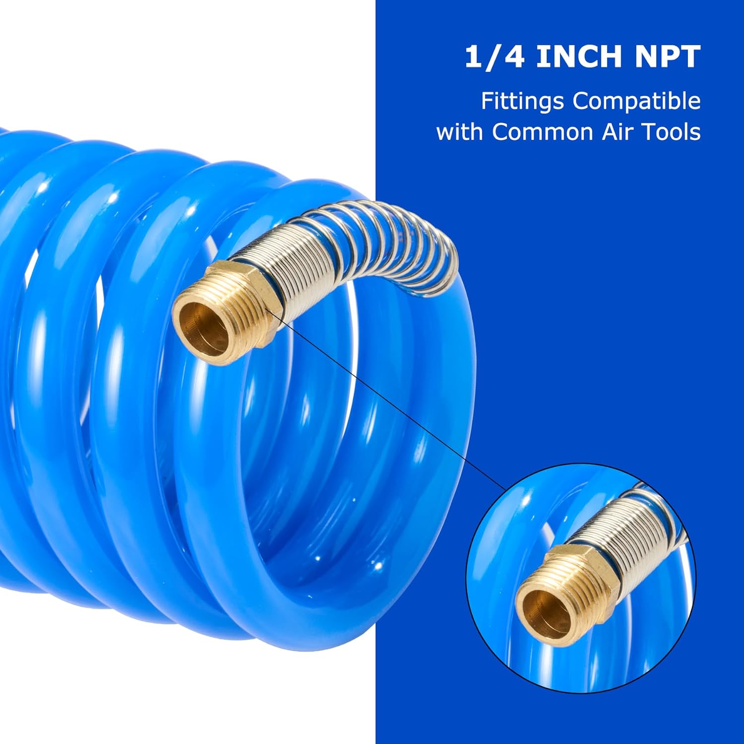 Professional Recoil Air Hose 1/4" ID x 20ft - Flexible Polyurethane Coil Hose with Rotating Swivel End, Durable Bend Restrictor for Air Compressors & Pneumatic Tools
