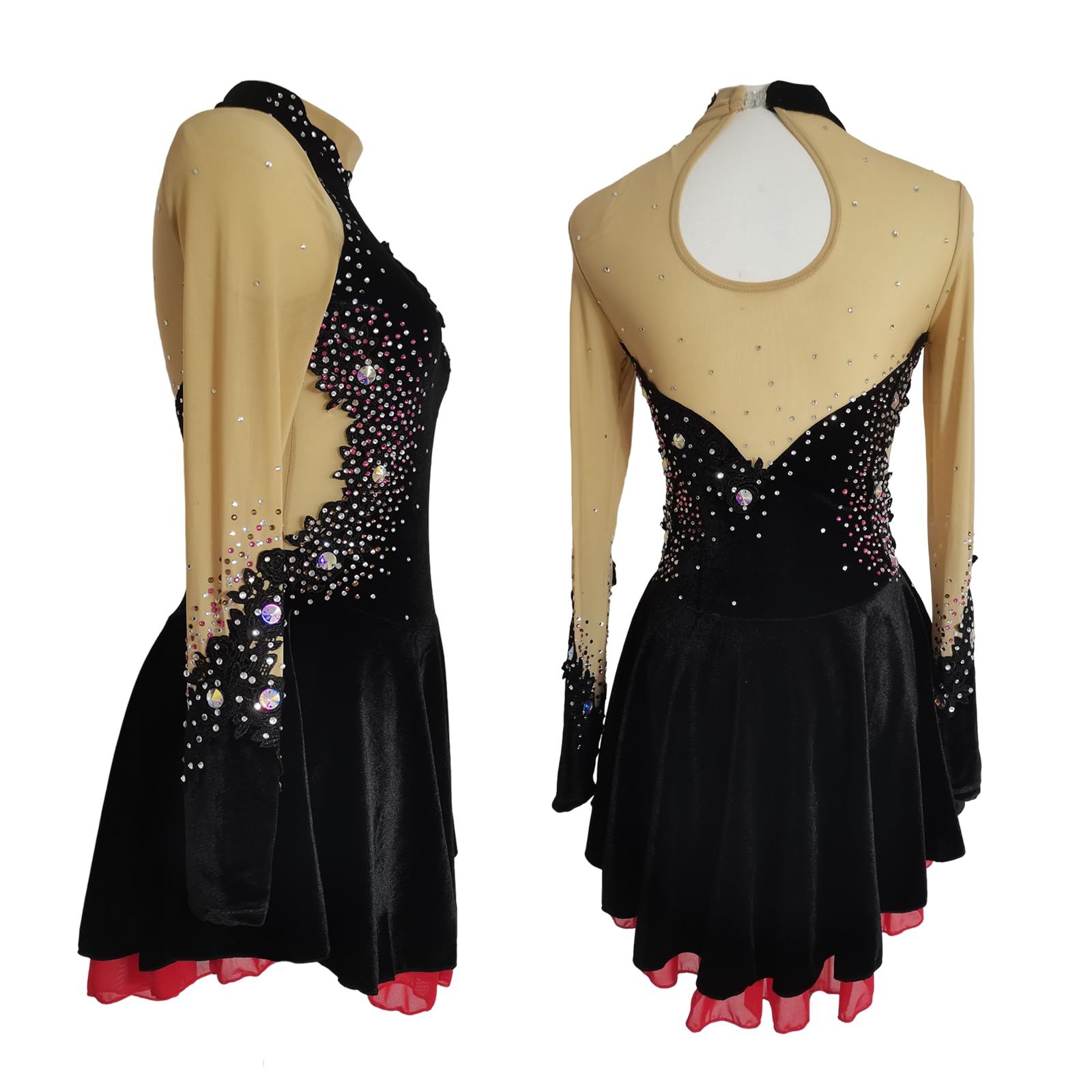 LIUHUO Vestito da Pattinaggio su Ghiaccio da Donna e Ragazza, Bianco, Nero, Viola, Velluto, Alta Elasticità, Abbigliamento da Competizione Pattinaggio Caldo Fatto a Mano