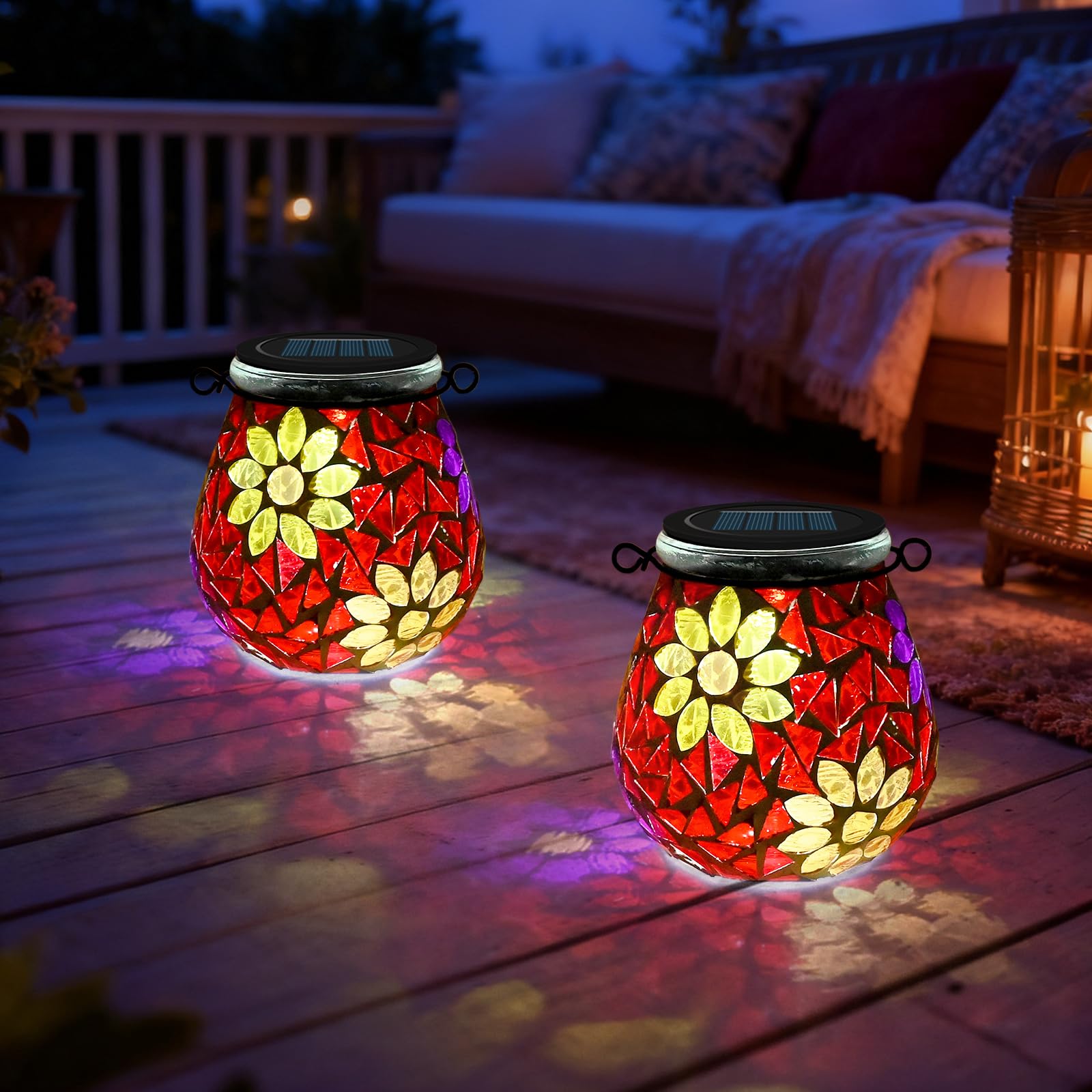 1 lanterna solare a mosaico ovale per esterni, in vetro On/Off, lanterna da tavolo, impermeabile IP65, resistente all'acqua, per prato, vialetto, patio, terra, stagno, fiori,