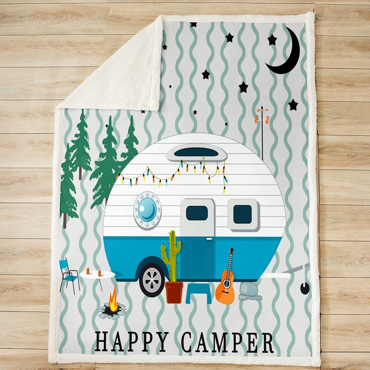 Coperta in pile per camper o campeggio, ideale per bambini, ragazzi, ragazze, campeggio, auto, camper, viaggi, coperta con motivo a righe geometriche, per divano letto, queen 200 x 200 cm