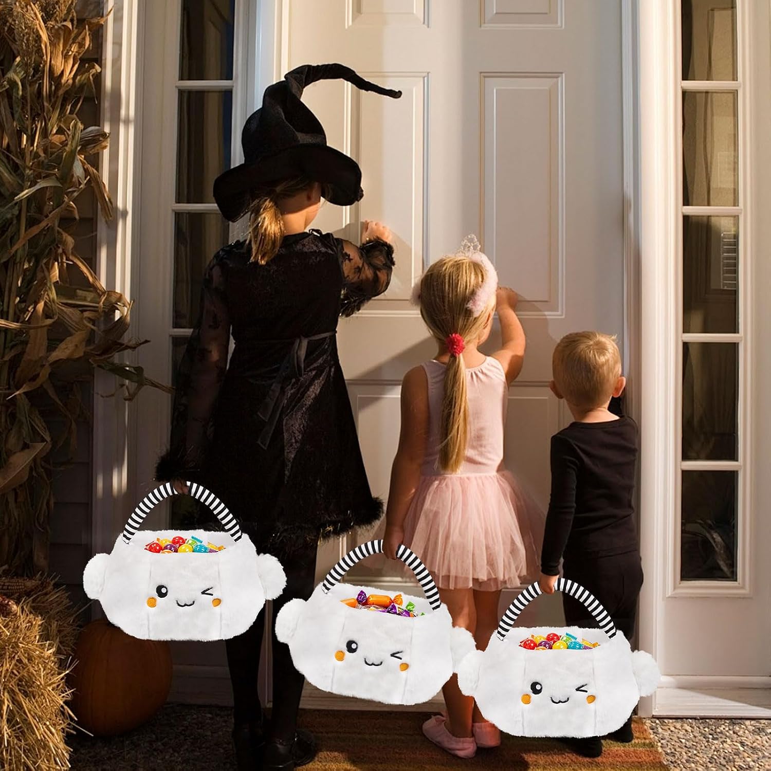 CCINEE Halloween Trick or Treat Basket Large Plush Ghost Tote Bag Candy Bag