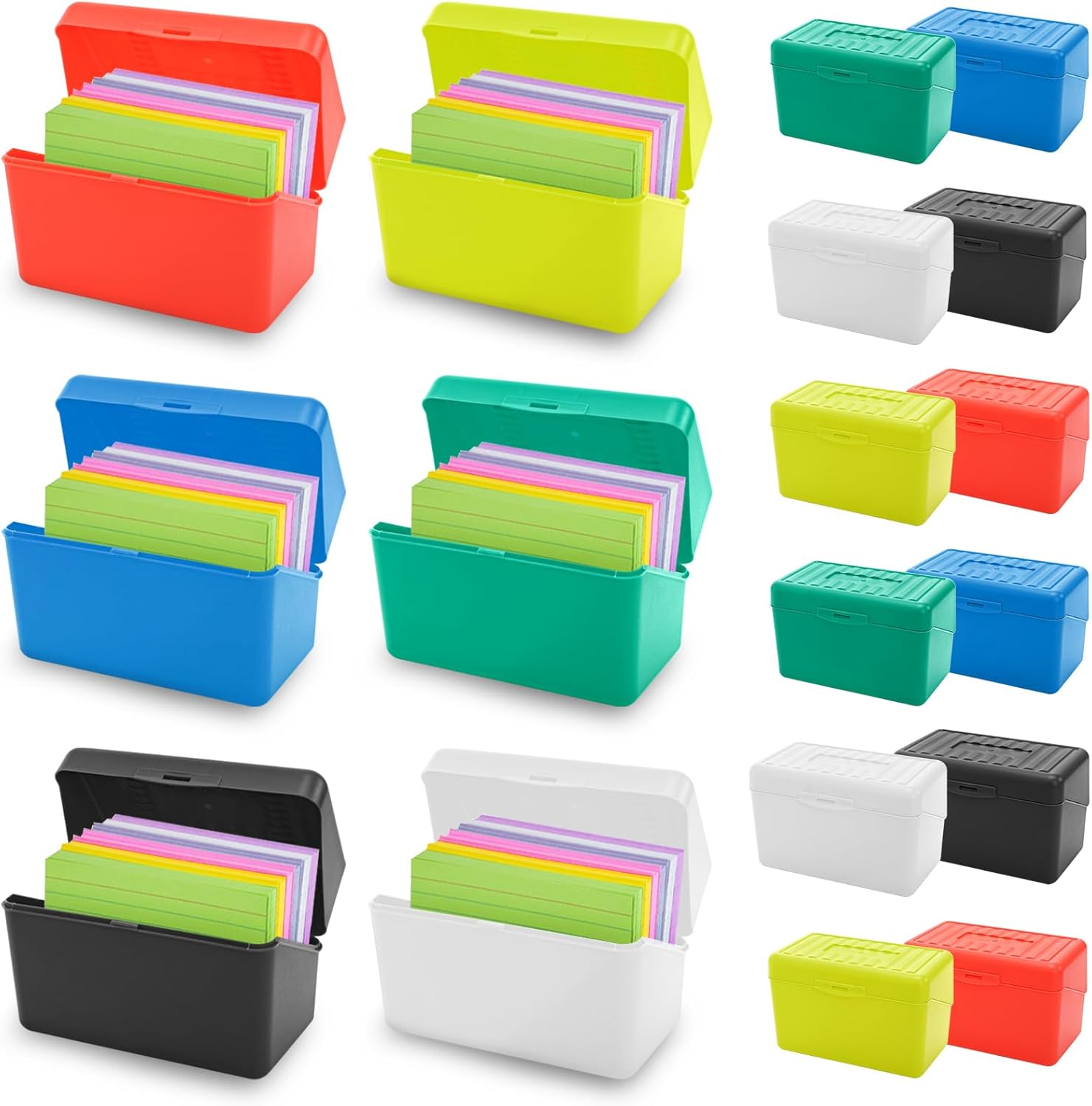 12 Pack 3x5 Index Card Boxes, Plastic Card Holders, Business Cards Organizers, Recipe Box, Notecard Organizer, Flash Cards Holder Box for Study Office Kitchen, 6 Bright Colors