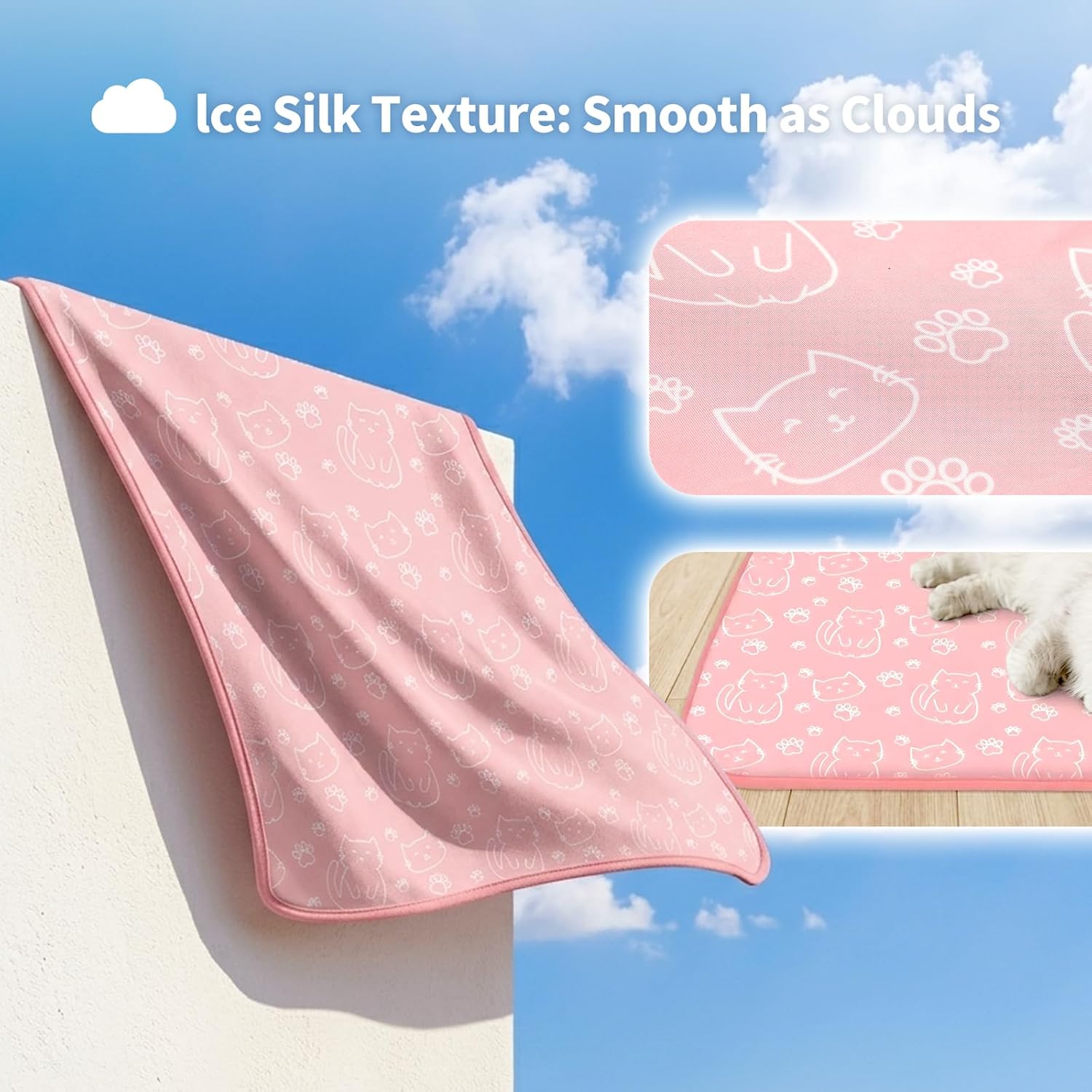 NWK Pack of 4 Pet Cooling Mat -Q-Max>0.345 Ice Silk Cooling Mat for Dogs & Cats Portable & Washable Pet Cooling Blanket, Car Seats, Beds for Summer (4pcs, Pink Cat, 27'' X 20'' X 0.3'')