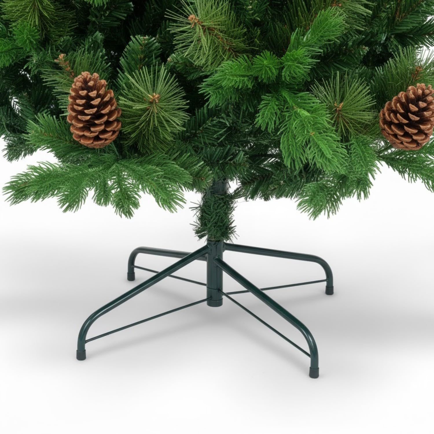 DAYRON - Árbol de Navidad Artificial Verde con Ramas Abatibles y Soporte Metálico Plegable, Decorado con Piñas Naturales, Disponible en 180 y 210 cm, Montaje Rápido y Fácil de Guardar