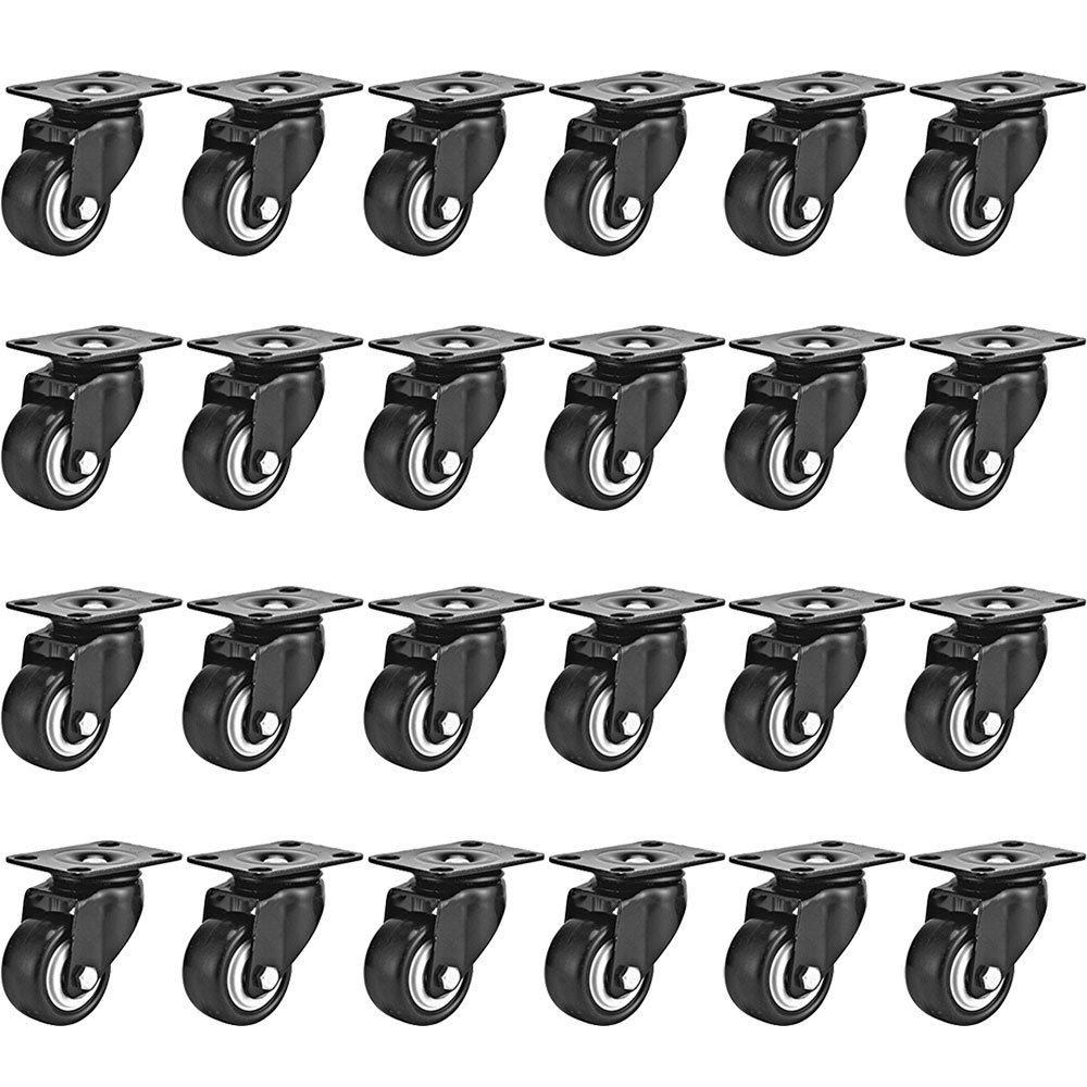 Online Best Service 24 Pack Swivel 1.5" Caster Wheels Rubber Base with Top Plate & Bearing Heavy Duty (24 Pack no Brake)