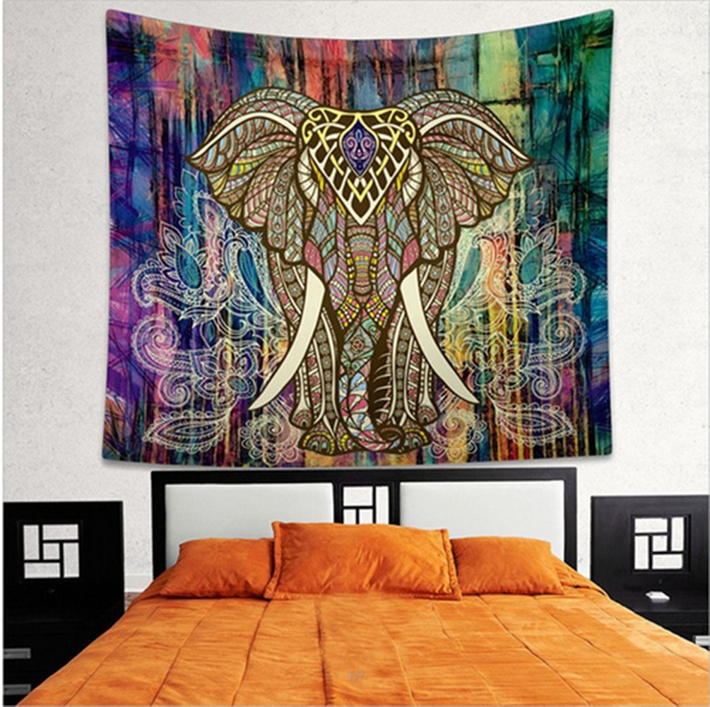 Mandala Tapestry Wall Hanging,Indian Throw Hippie Gypsy Cover Bohemian Dorm Decor,Beach Bedspread (Colorful elephant)