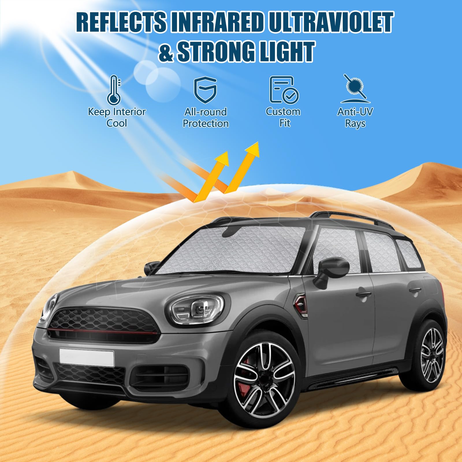 Parabrezza Parasole Auto di Compatibile con Mini Countryman F60/U25 2017-2025, 8 Pezzi Copertura Parasole Interna Auto, Visiere Parasole Impermeabile e Pieghevole