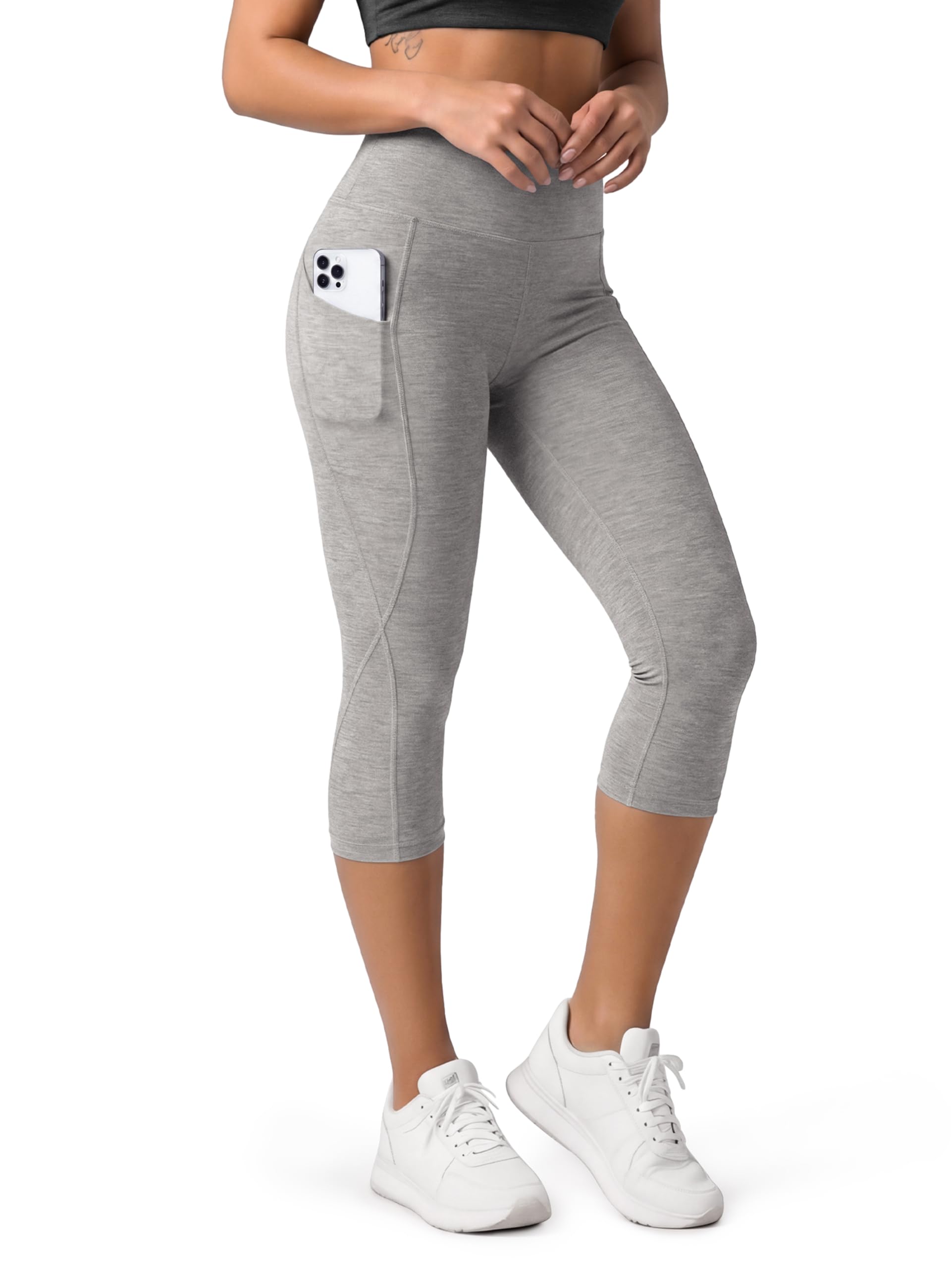 ODODOS Women's High Waisted Yoga Capris with Pockets, Tummy Control Non See Through Workout Athletic Running Capri Leggings