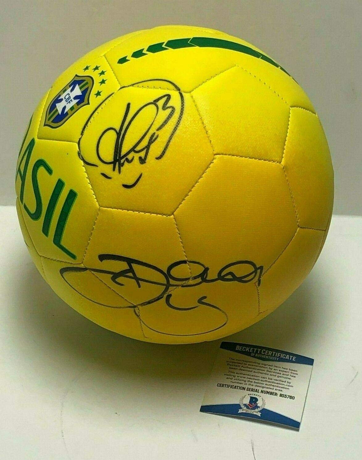 Thiago Silva And David Luiz Signed Yellow Adidas Brasil Soccer Ball BAS B55760 - Autographed Soccer 