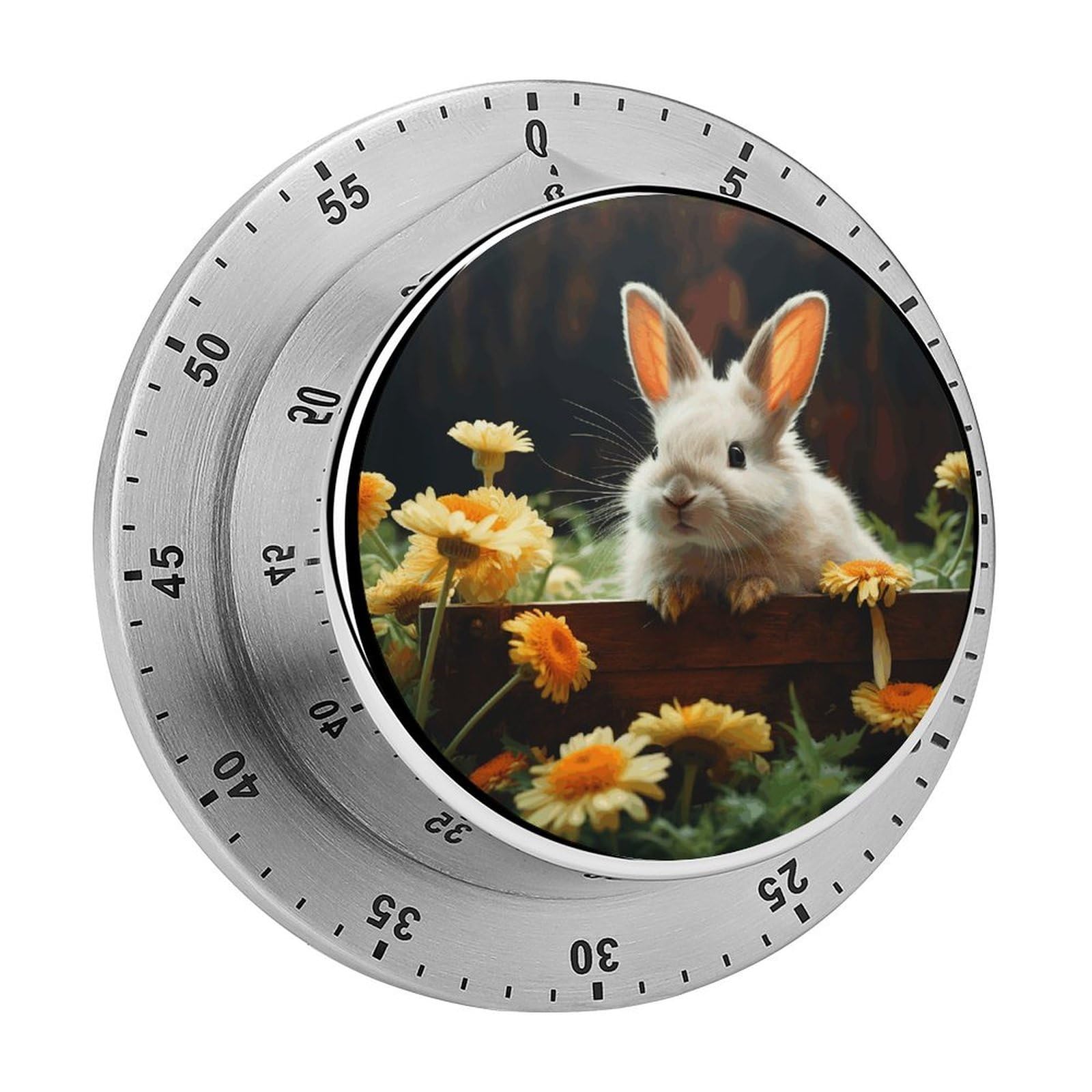 Rabbit and Flower Visual Timer Chef Cooking Timer Clock with Loud Alarm Mechanical Desk Timers Countdown Reminder Magnetic Exquisite Stainless Steel Body Timers